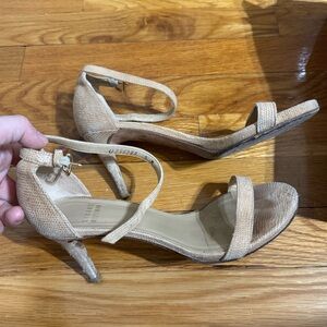 Stuart Weitzman Nunaked Heel Nappa Leather Ankle Strap Sandal Nude
